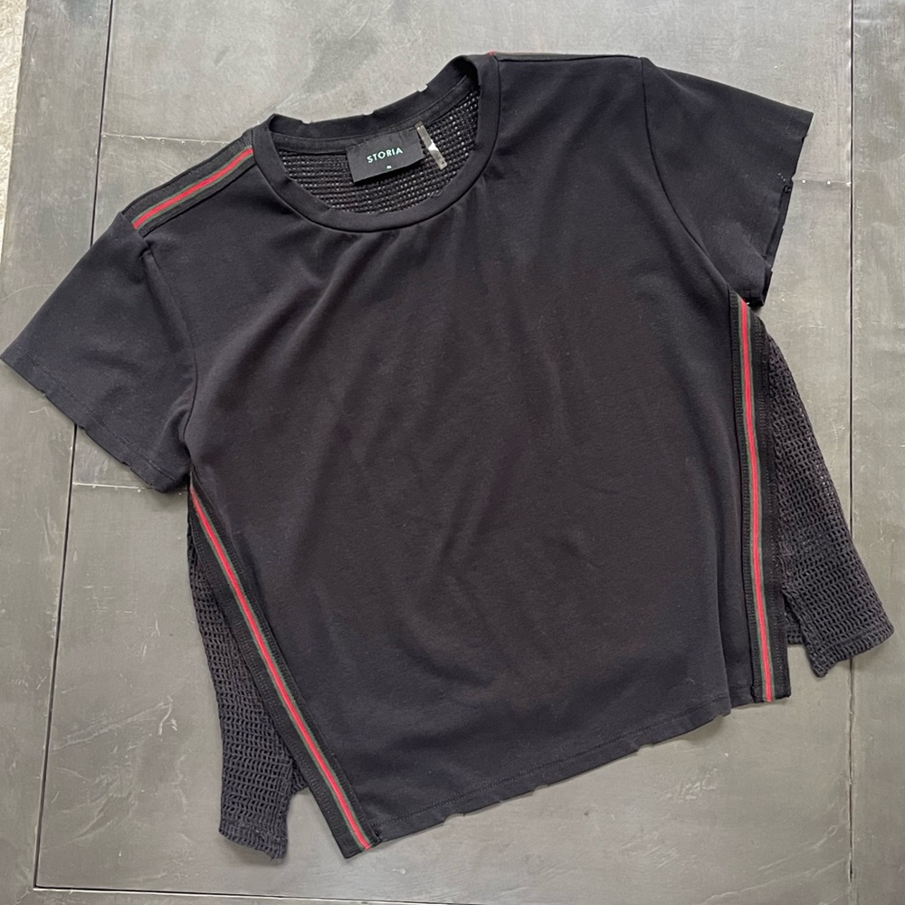 STORIA Crop Top with Striping and Mesh Detail